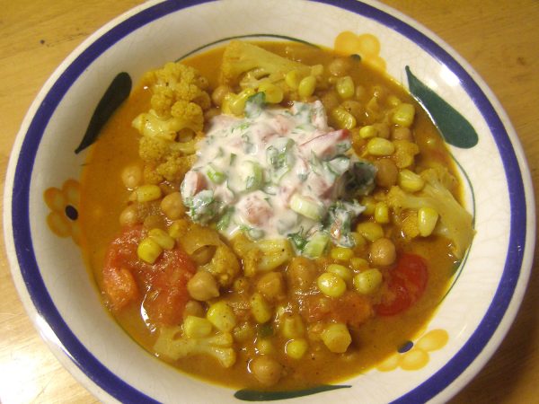 Tomato-Cauliflower Curry with Corn