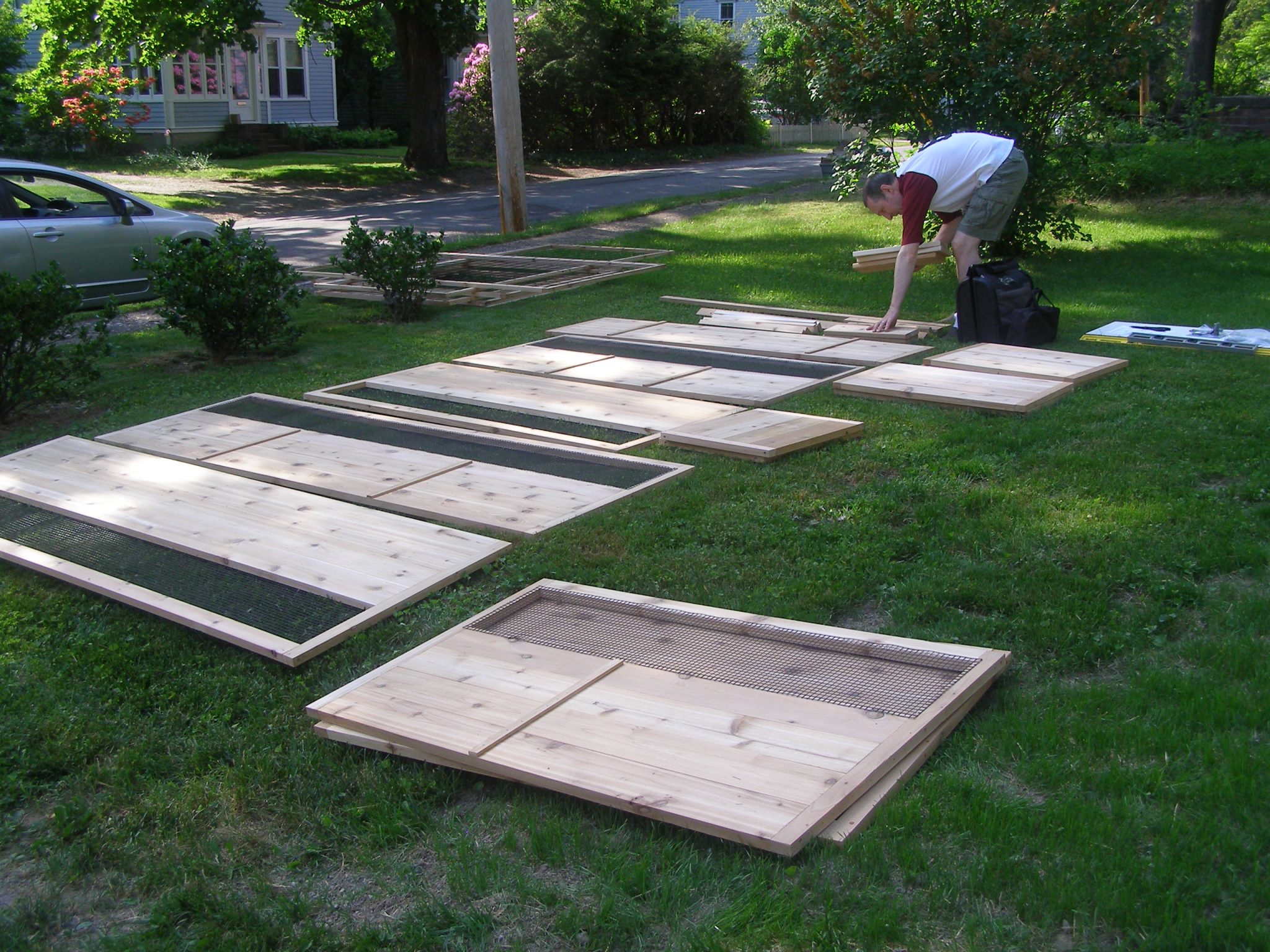 Parts laid out 8’x12′ Just-Add-Lumber Vegetable Garden Kit – Deer Proof