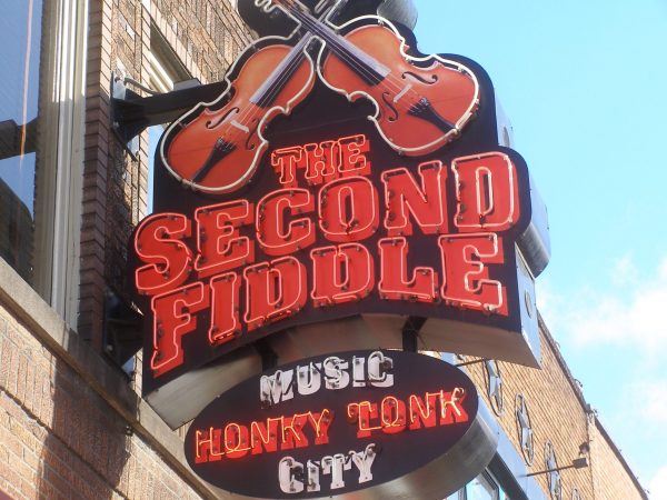 The Second Fiddle sign on Honky Tonk Highway in Nashville