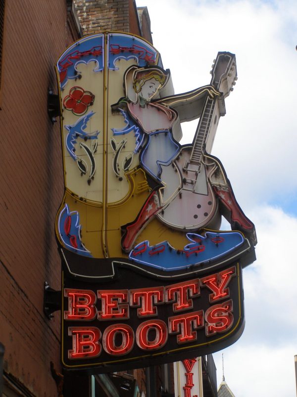 Betty Boots sign on Honky Tonk Highway in Nashville