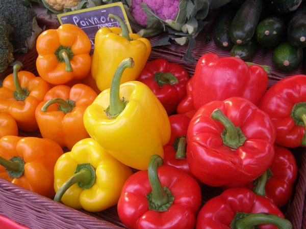Sweet bell peppers in a market in Lyon